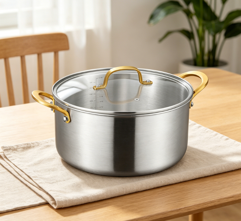 Stainless steel soup pot with even heating