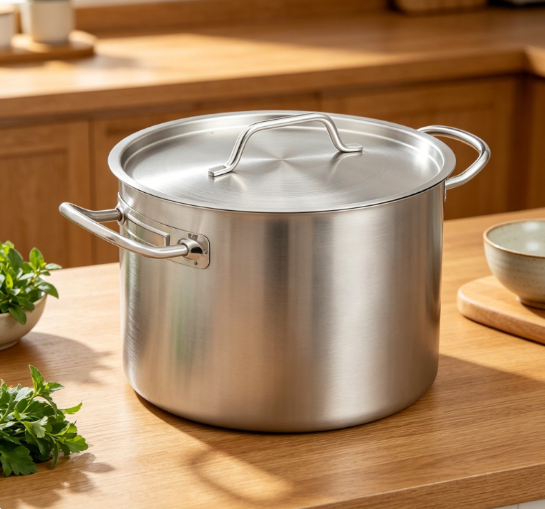 Stainless steel soup pot with even heating